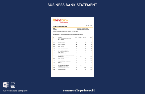 modello di conto aziendale bancario stile verificato Papua Nuova Guinea Kina Sec